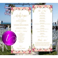 Floral Wedding Program tea length template, design 057w